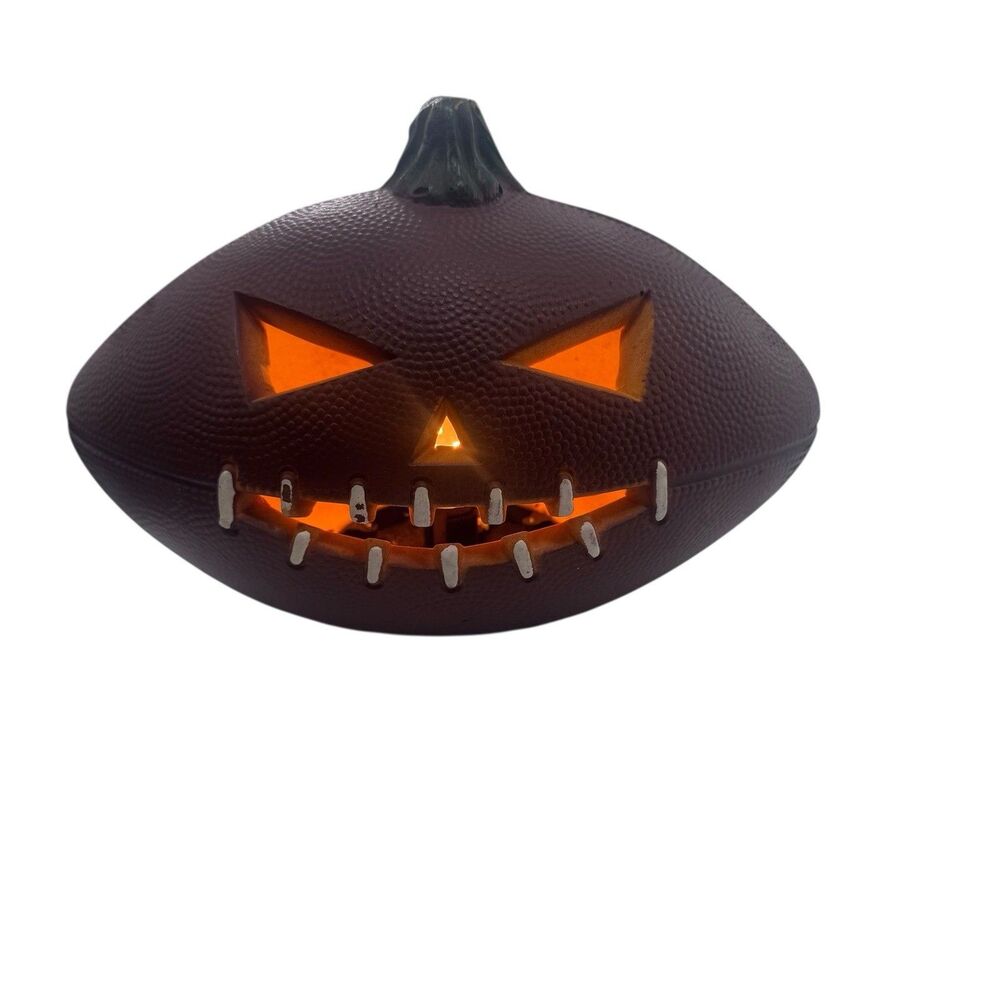 VTG Halloween Football Shaped Pumpkin Jack-O-Lantern Foam Blow Mold Lights Up